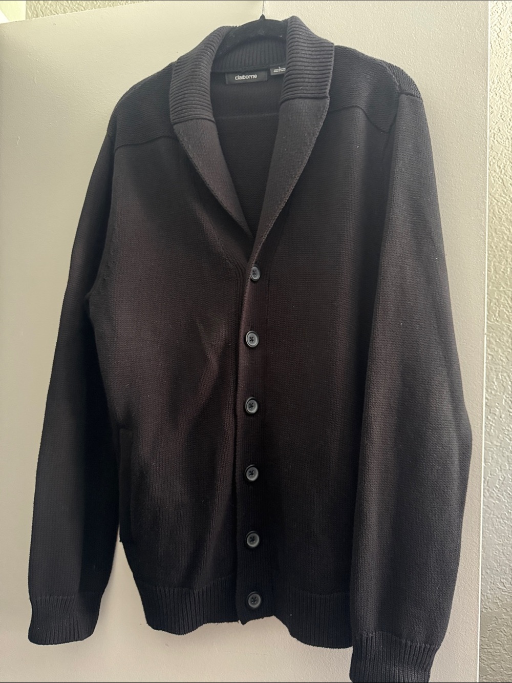 Claiborne Men's Black Shawl Collar Cardigan